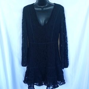 NWT Do+Be Black Lace Dress Long Sleeve V-Neck Dress Size Jr Medium, 18" ptp
